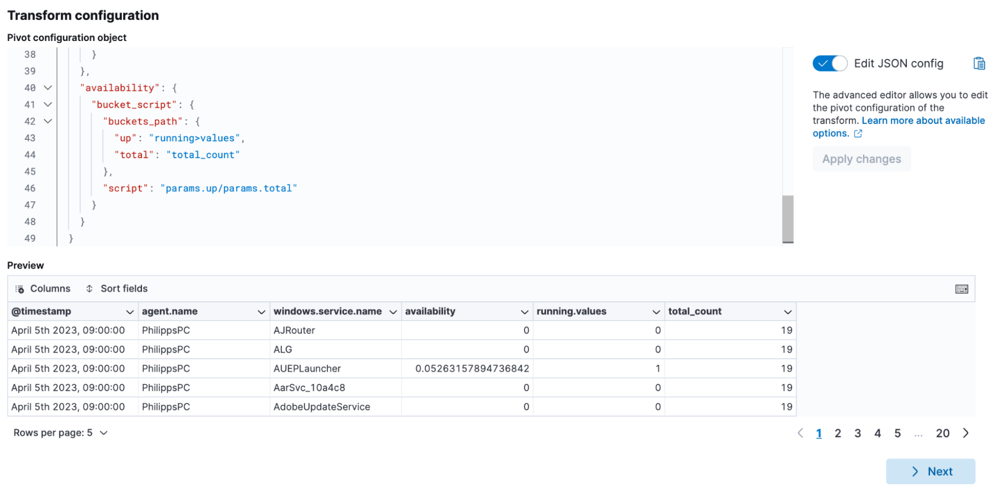 transform configuration pivot configuration object