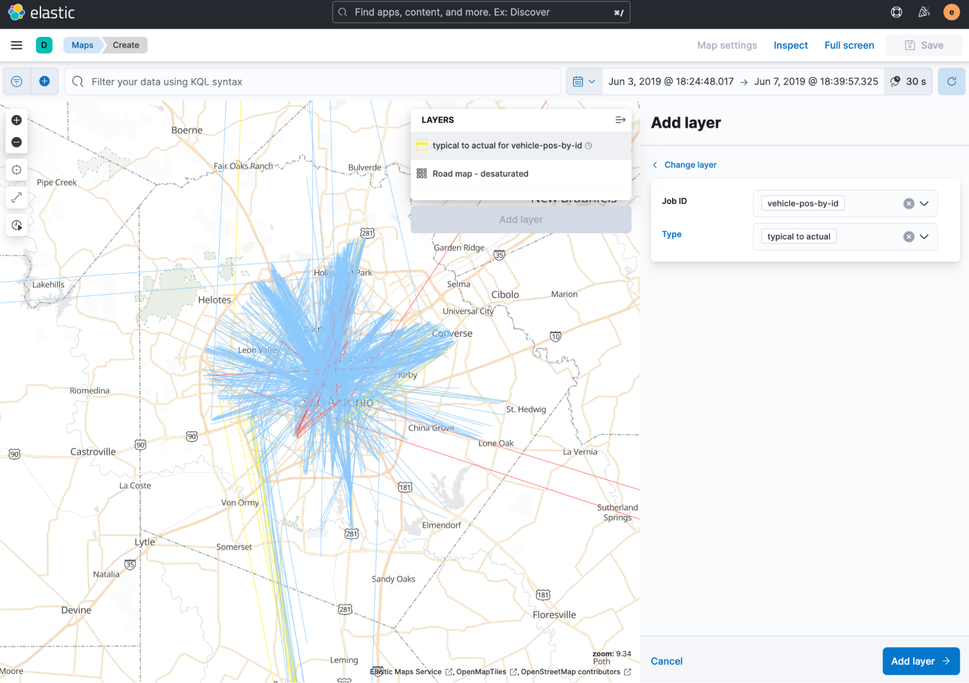 It might be useful to view all three layers at once so you can view a vehicle’s actual location alongside the typical location. This might be a bit overwhelming when you’ve got a lot of data to visualize on the map.