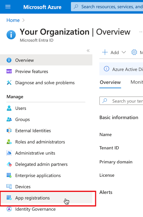 your organization overview app registrations