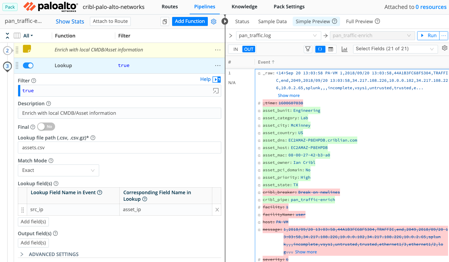 Cribl enrichment for Palo Alto Firewall logs