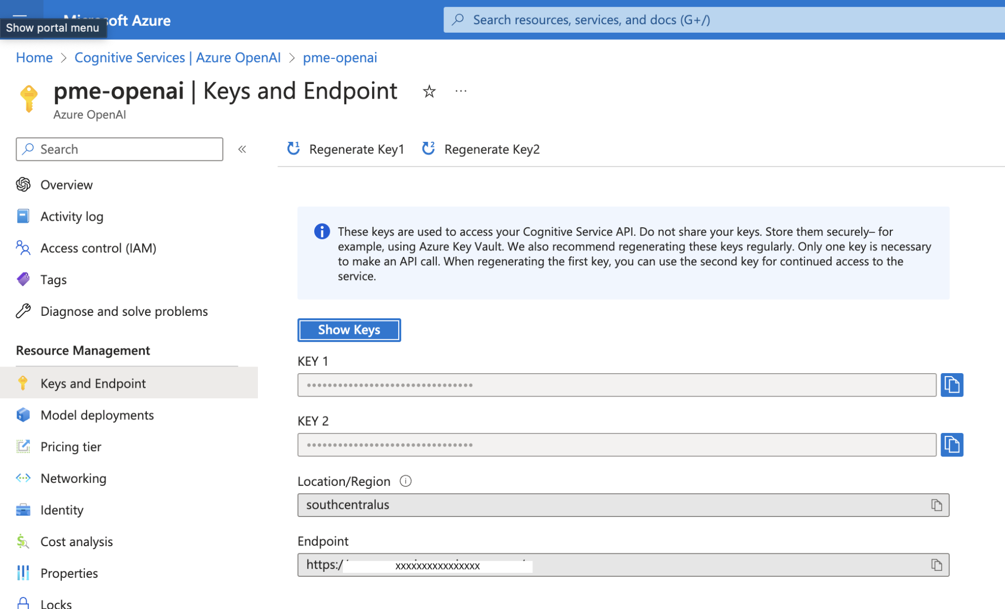 pme openai keys and endpoint