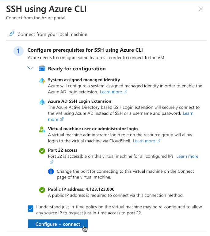 ssh using azure cli