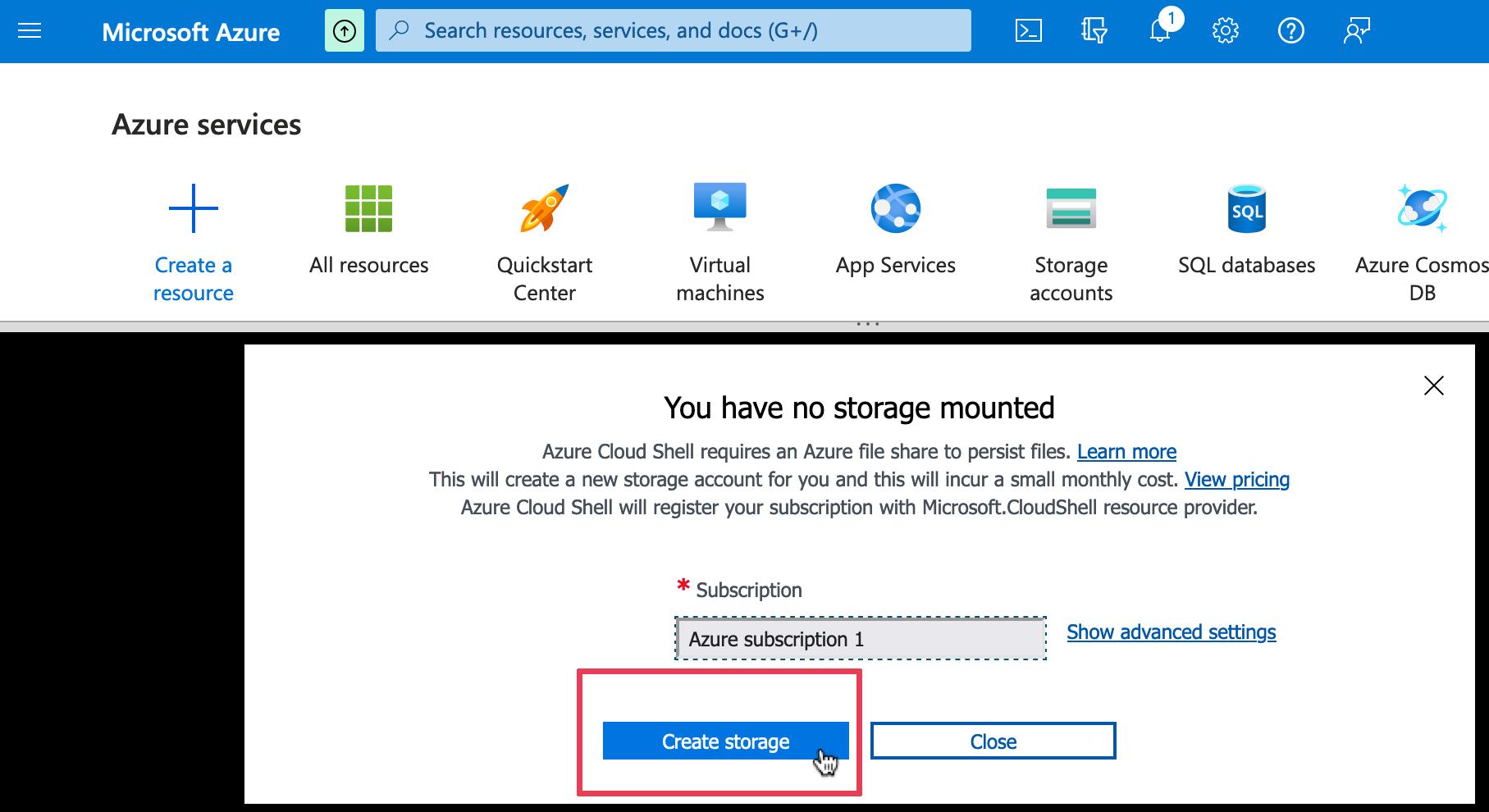 cloud shell create storage